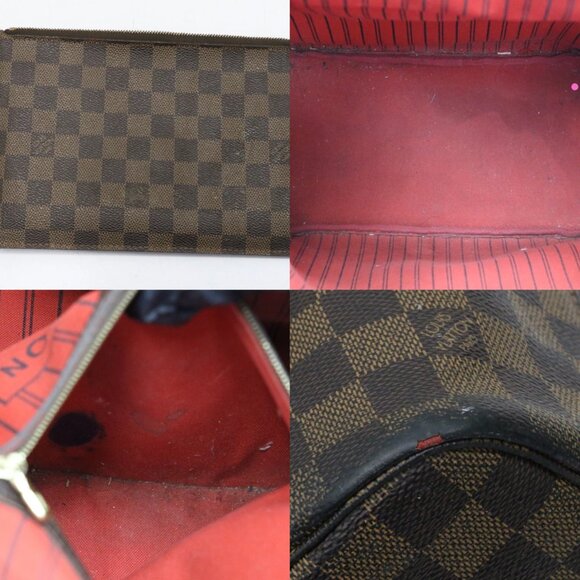 Louis Vuitton Neverfull MM Damier Ebene Tote Bag Red Interior with Pouch *READ* - Picture 14 of 15